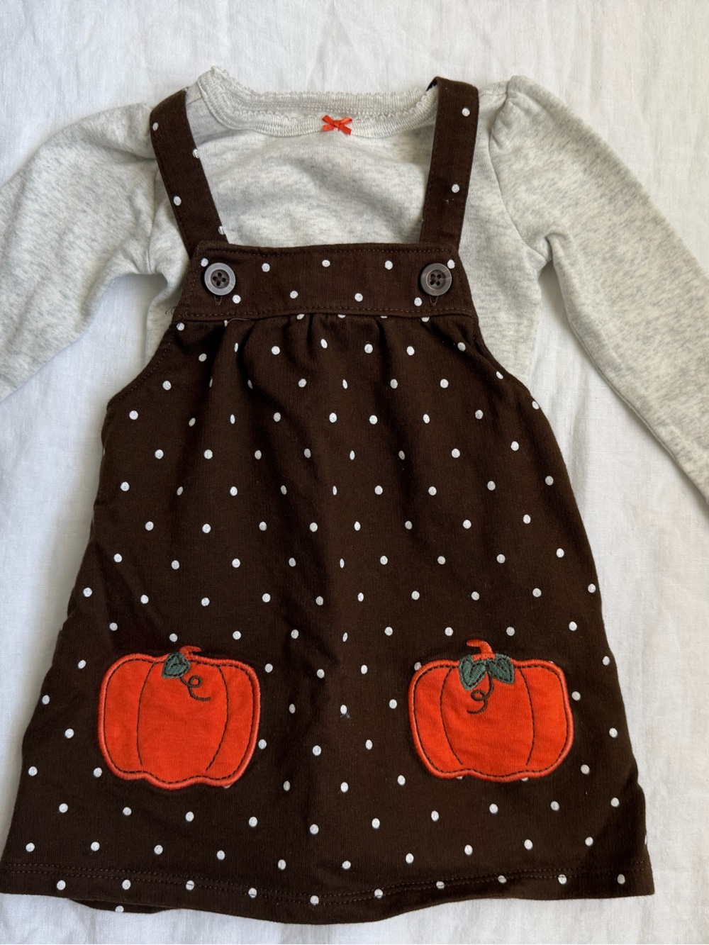 Carter's Brown Polka Dot Jumper Dress with Orange Pumpkin Appliques